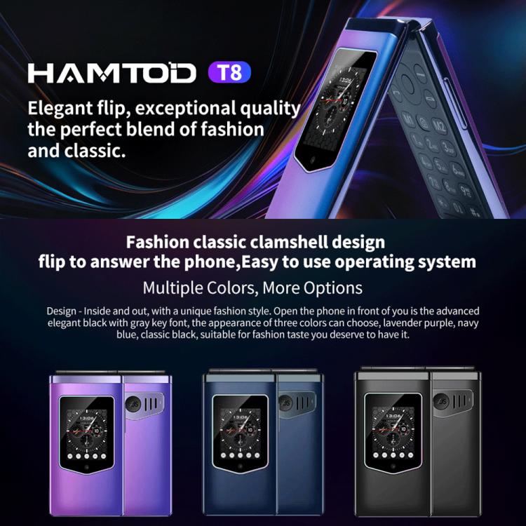 HAMTOD T8 4G Flip Phone, 2.8 inch + 1.77 inch, VoLTE, BT, SOS, OTG HAMTOD T8 4G Flip Phone, 2.8 inch + 1.77 inch, VoLTE, BT, SOS, OTG